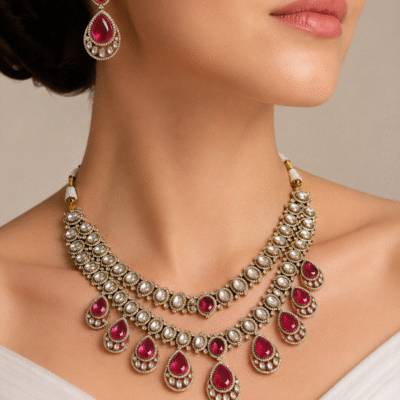Ruby Victorian Bridal Necklace Set