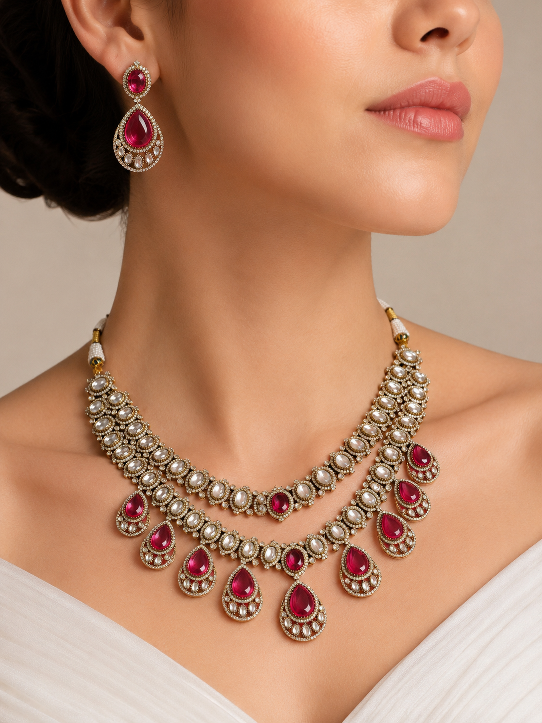 Ruby Victorian Bridal Necklace Set