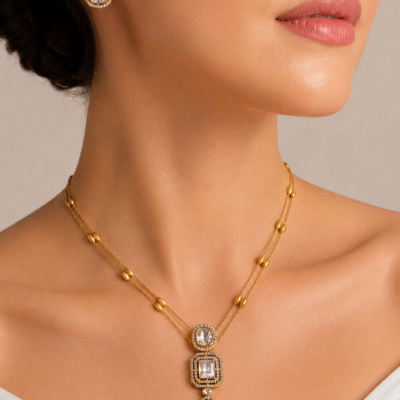 Kundan Polki Layered Pendant Necklace Set