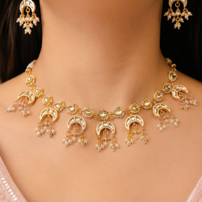 Kundan Chandbali Necklace Set with Earrings