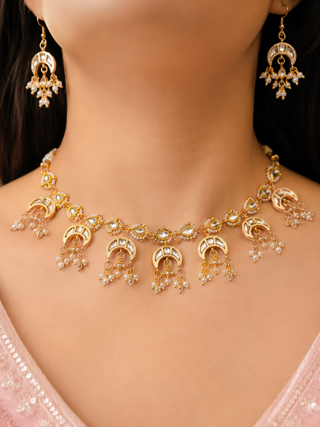 Kundan Chandbali Necklace Set with Earrings