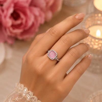 Exquisite Pink Gemstone Halo Cocktail Ring
