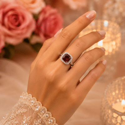 Exquisite Red Gemstone Halo Cocktail Ring