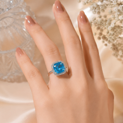 Exquisite Blue Gemstone Halo Cocktail Ring