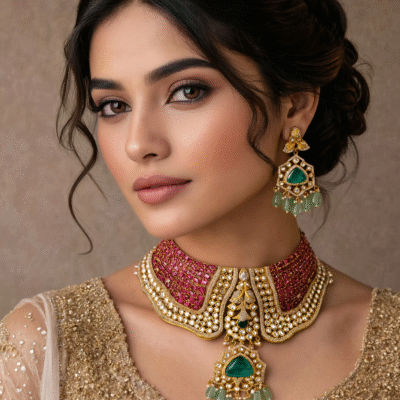 Polki Aquamarine Bridal Choker Set