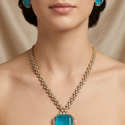 Kundan Blue Pendant Necklace Set