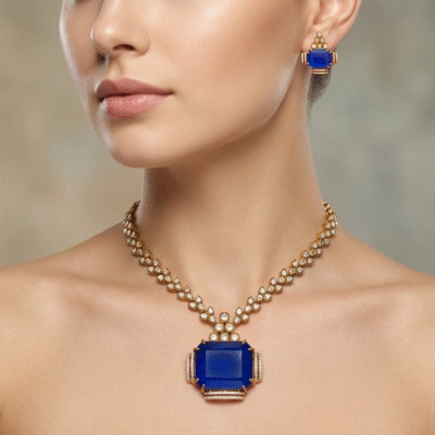 Kundan Blue Sapphire Pendant Necklace Set
