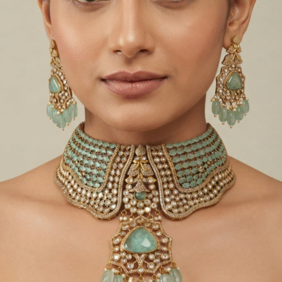 Polki Aquamarine Bridal Choker Set