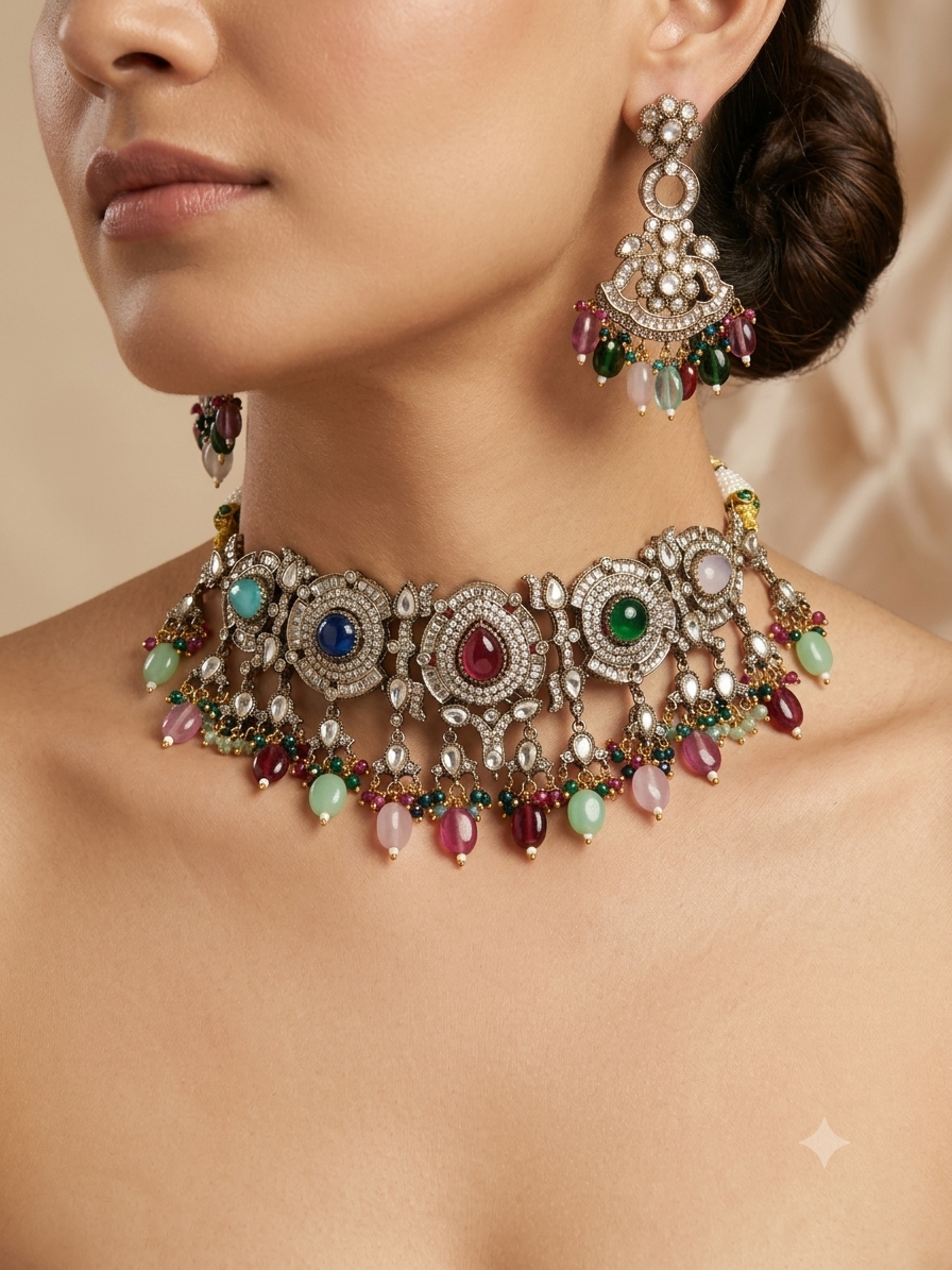 Royal Victorian Choker Set With Earrings