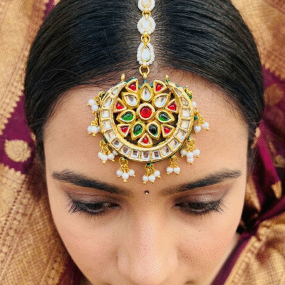Gold Plated Kundan With White Pearl Maangtika