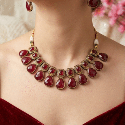 Kundan Red Stone Necklace Set