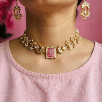 Handcrafted Kundan Choker with Matching Earrings