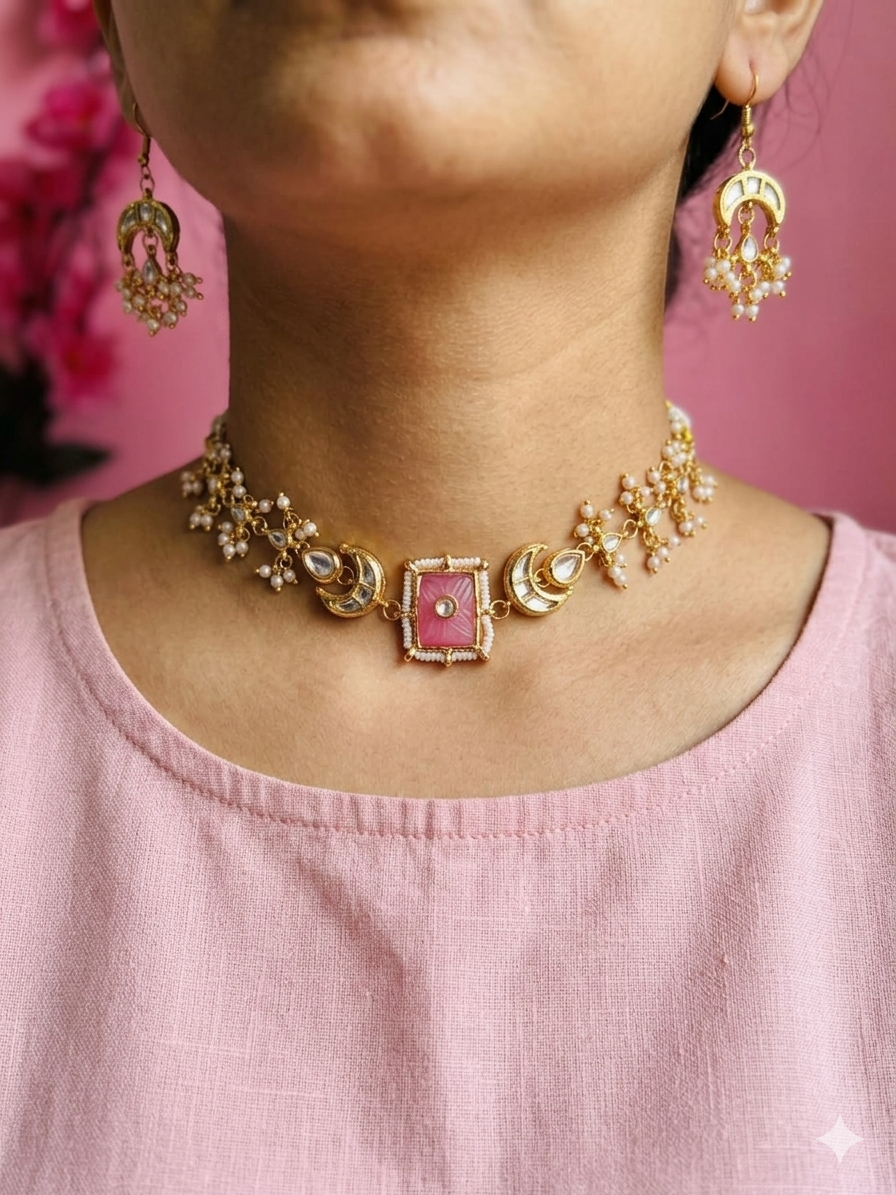 Handcrafted Kundan Choker with Matching Earrings