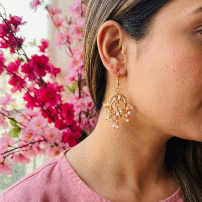 Moon Kundan & Pearl Dangle Earrings