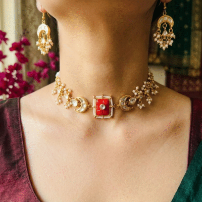 Handcrafted Kundan Choker with Matching Earrings