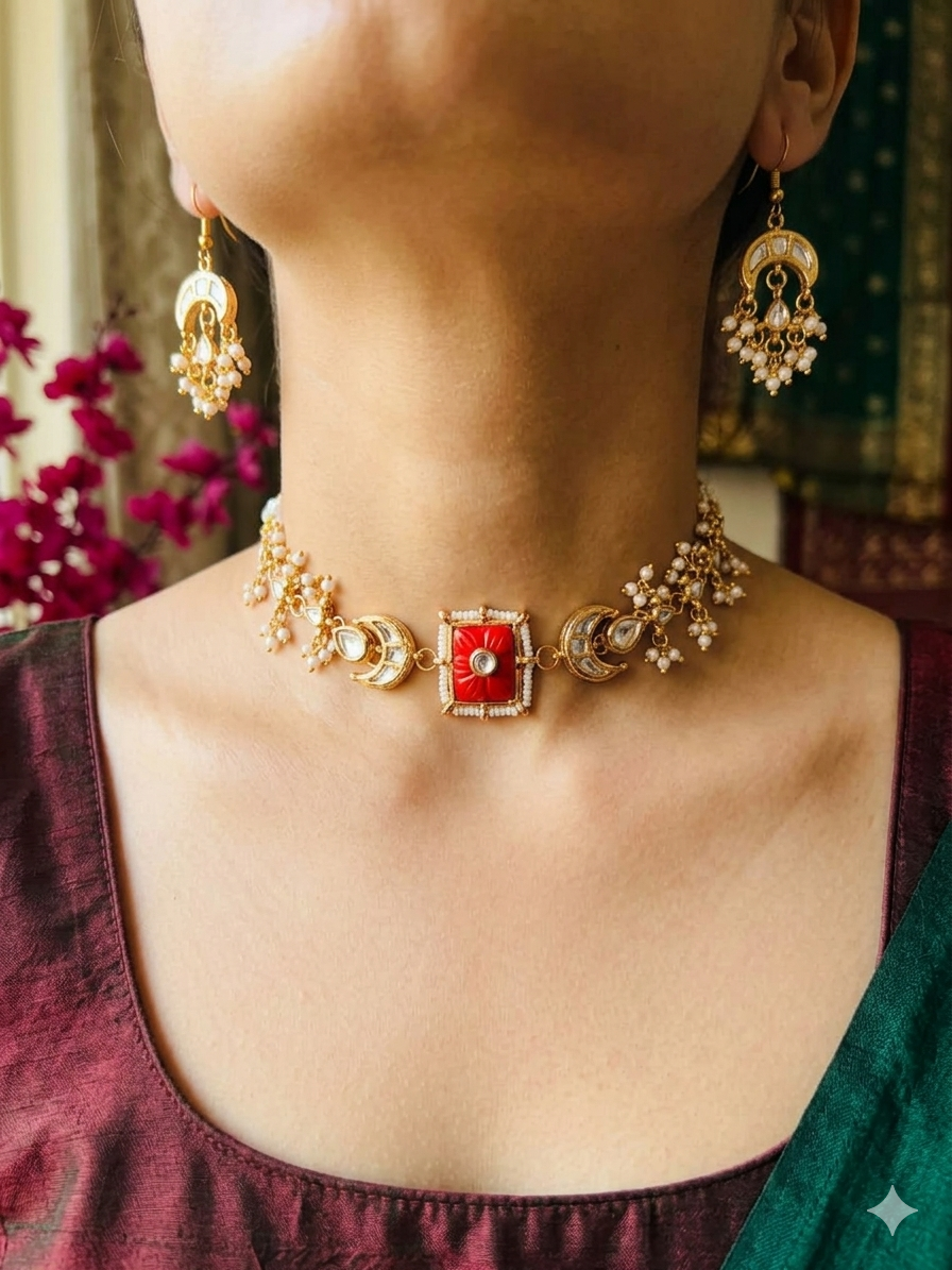 Handcrafted Kundan Choker with Matching Earrings