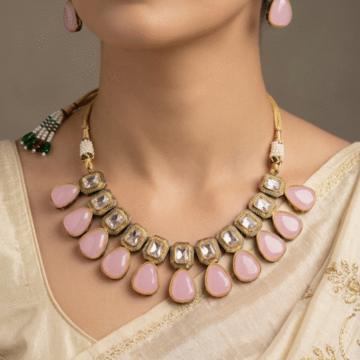 Kundan Pink Stone Necklace Set