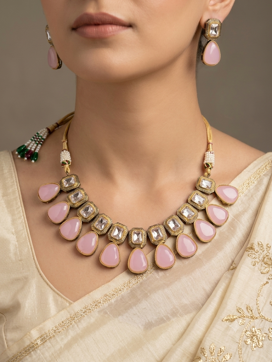 Kundan Pink Stone Necklace Set