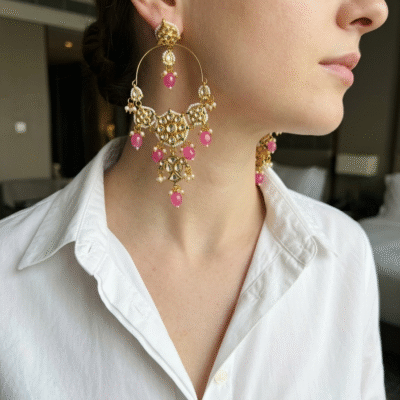 Traditional Kundan & Pearl Chandbali Statement Earrings