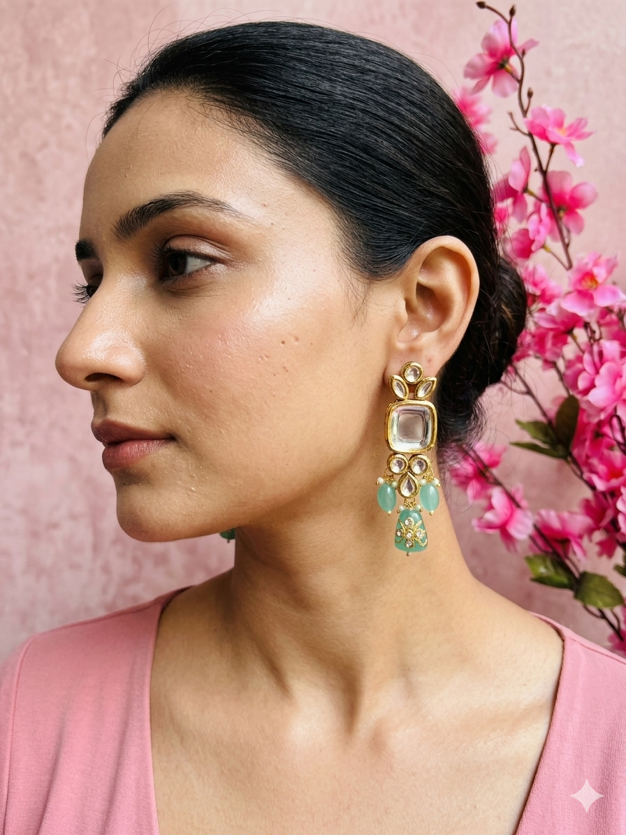 Handcrafted Kundan & Multicolored Beaded Dangle Earrings