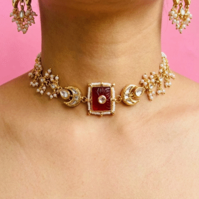 Handcrafted Kundan Choker with Matching Earrings
