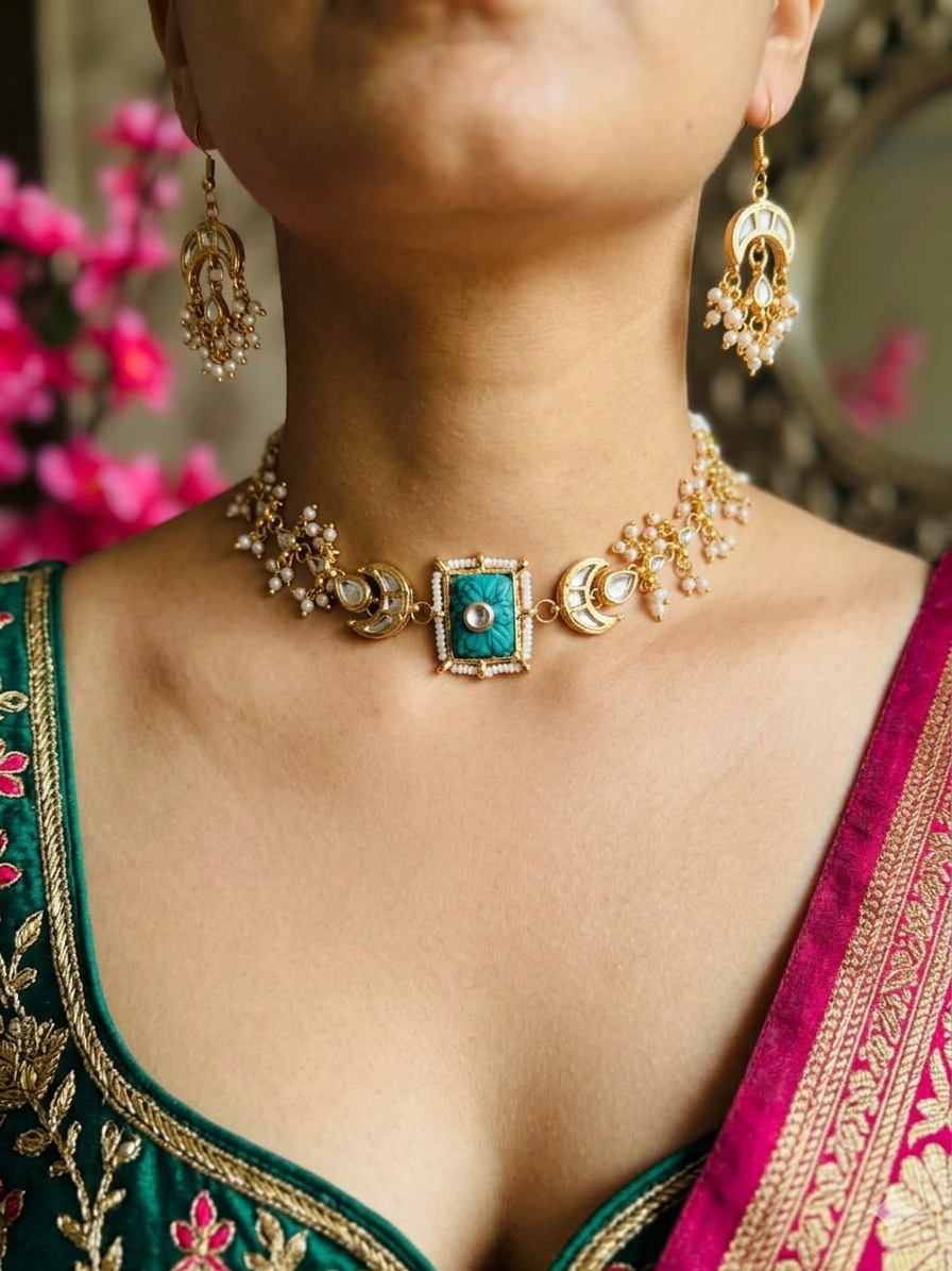 Handcrafted Kundan Choker with Matching Earrings