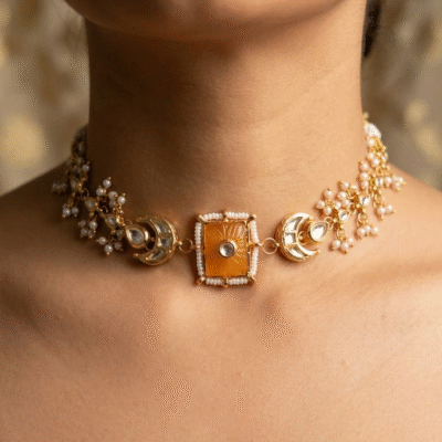 Handcrafted Kundan Choker with Matching Earrings