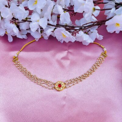 Multi-Layer Pearl Choker Necklace with Kundan Stone Pendant