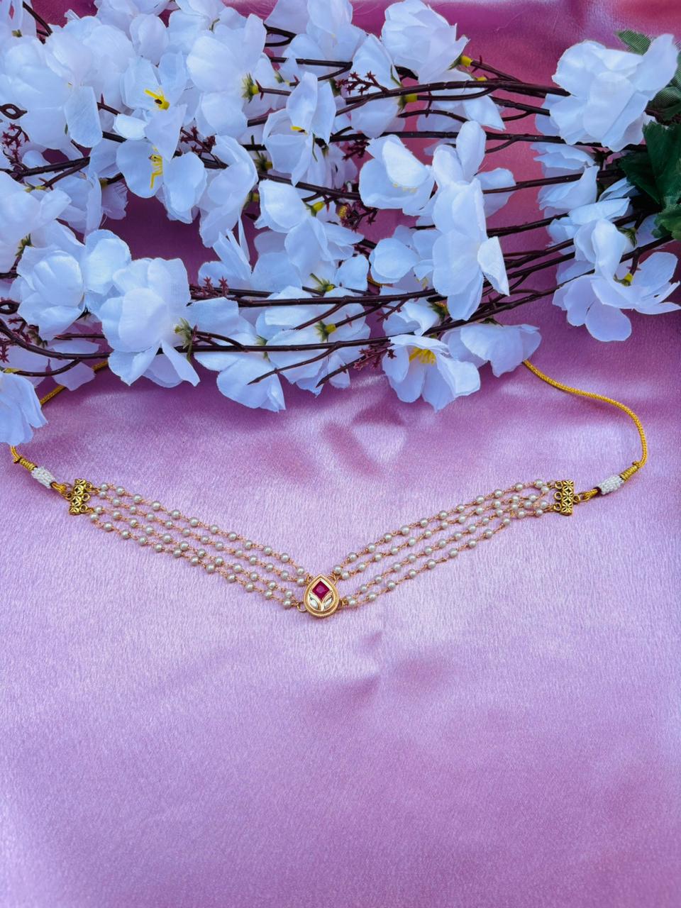 Multi-Layer Pearl Choker Necklace with Kundan Stone Pendant