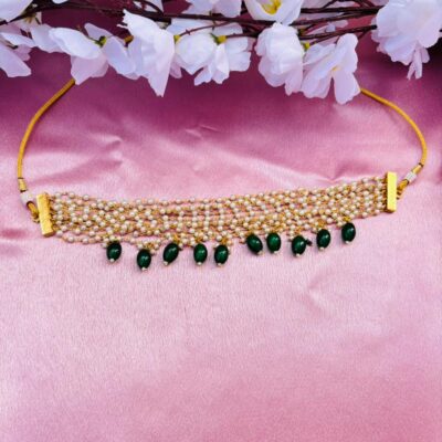 Multi-Layer Pearl Beaded Choker Necklace with Drop Pearl Tassels
