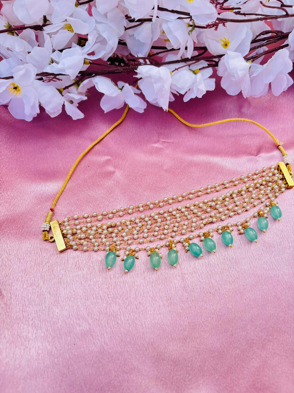 Multi-Layer Pearl Beaded Choker Necklace with Drop Pearl Tassels - Image 4