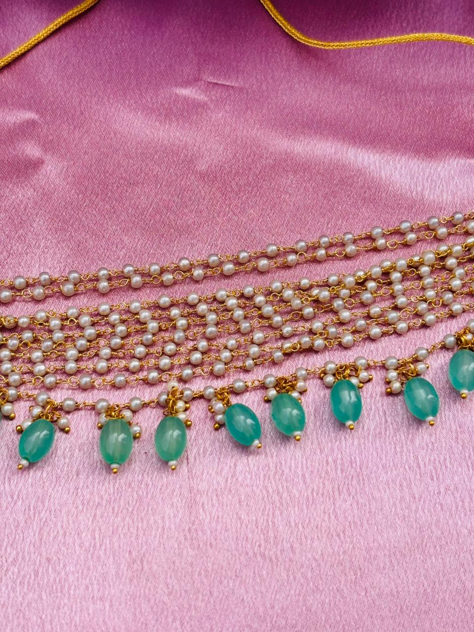 Multi-Layer Pearl Beaded Choker Necklace with Drop Pearl Tassels - Image 2