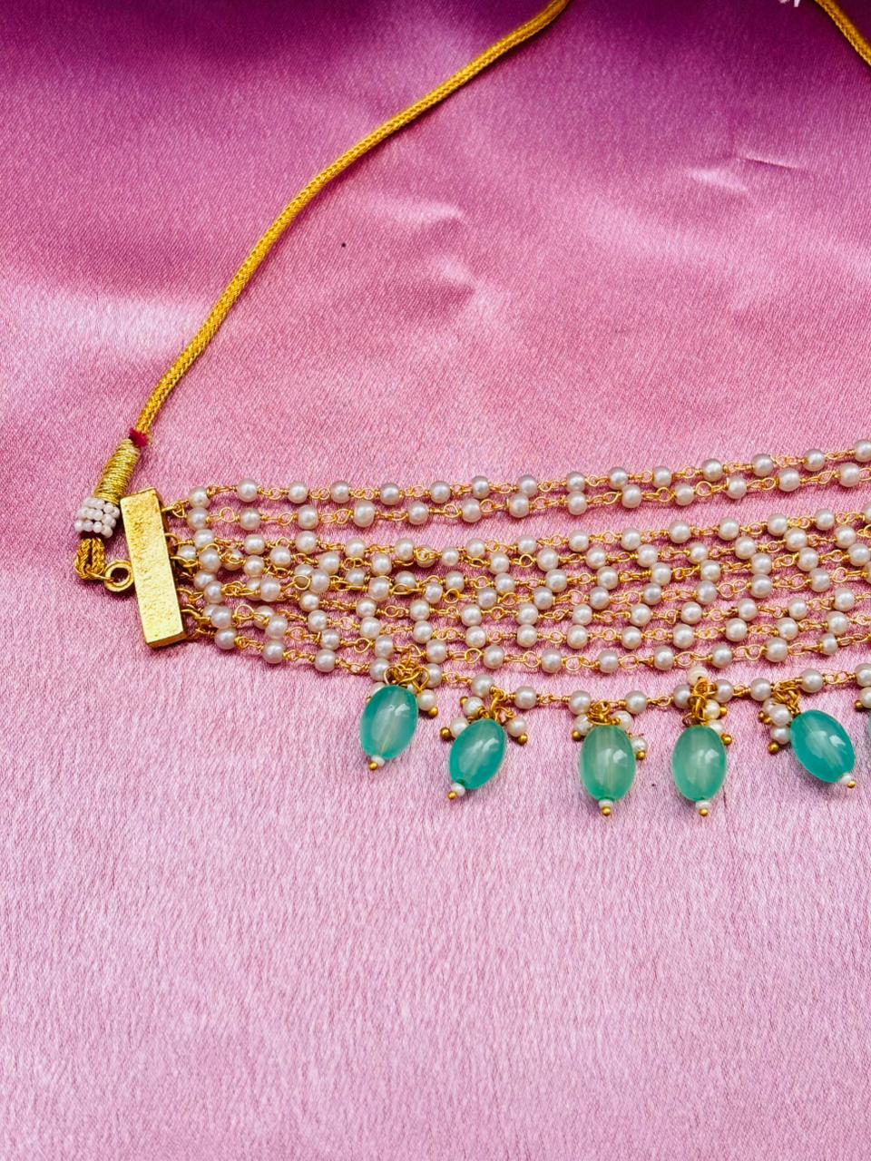 Multi-Layer Pearl Beaded Choker Necklace with Drop Pearl Tassels - Image 3