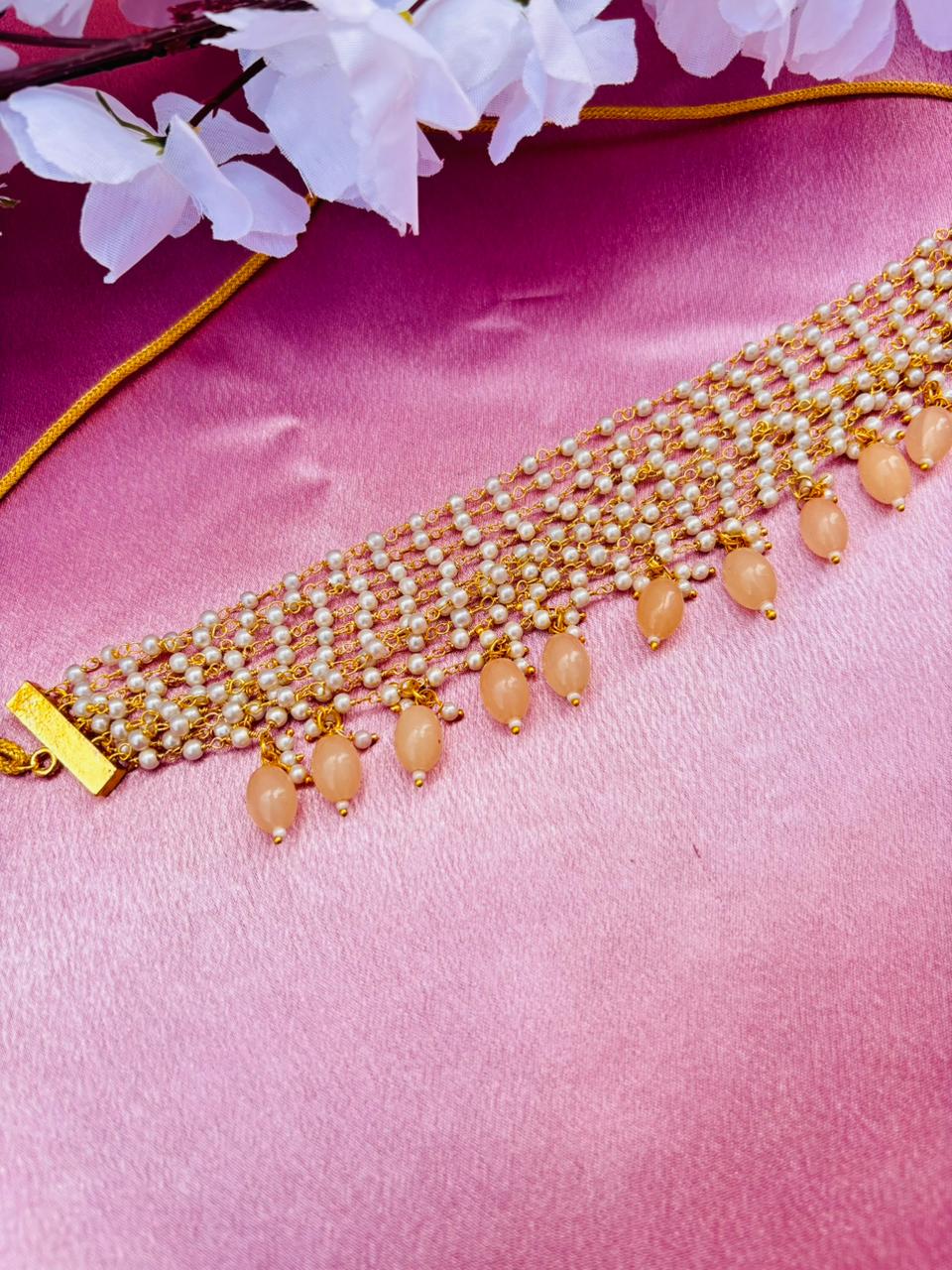 Multi-Layer Pearl Beaded Choker Necklace with Drop Pearl Tassels - Image 3
