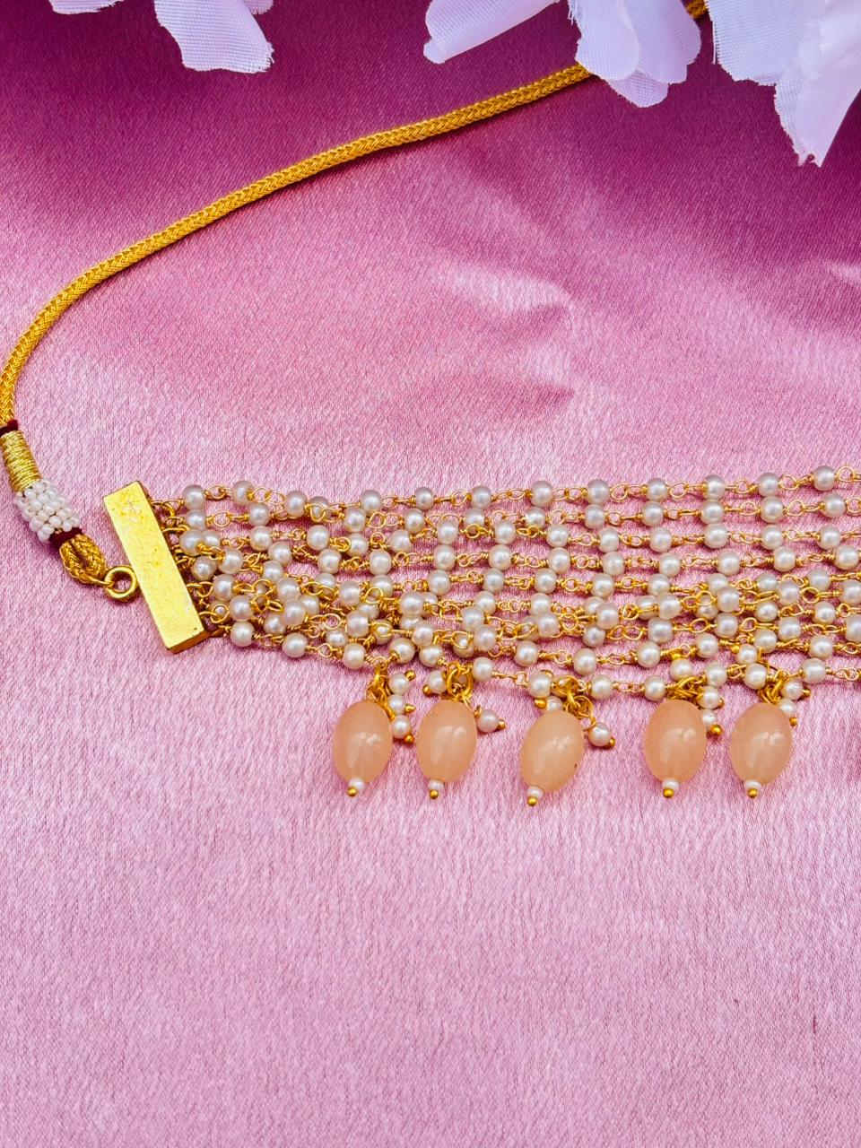Multi-Layer Pearl Beaded Choker Necklace with Drop Pearl Tassels - Image 2