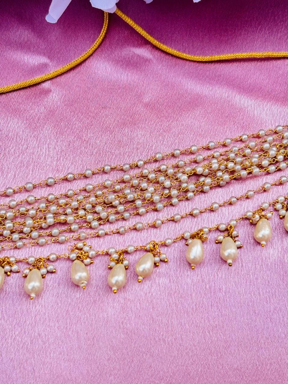 Multi-Layer Pearl Beaded Choker Necklace with Drop Pearl Tassels - Image 4