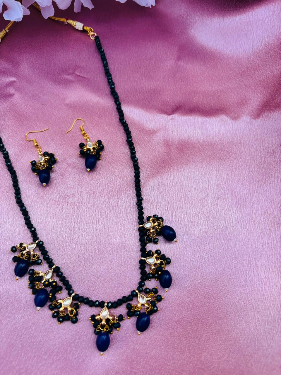 Blue Beaded Necklace Set with Drops Earrings - Image 4