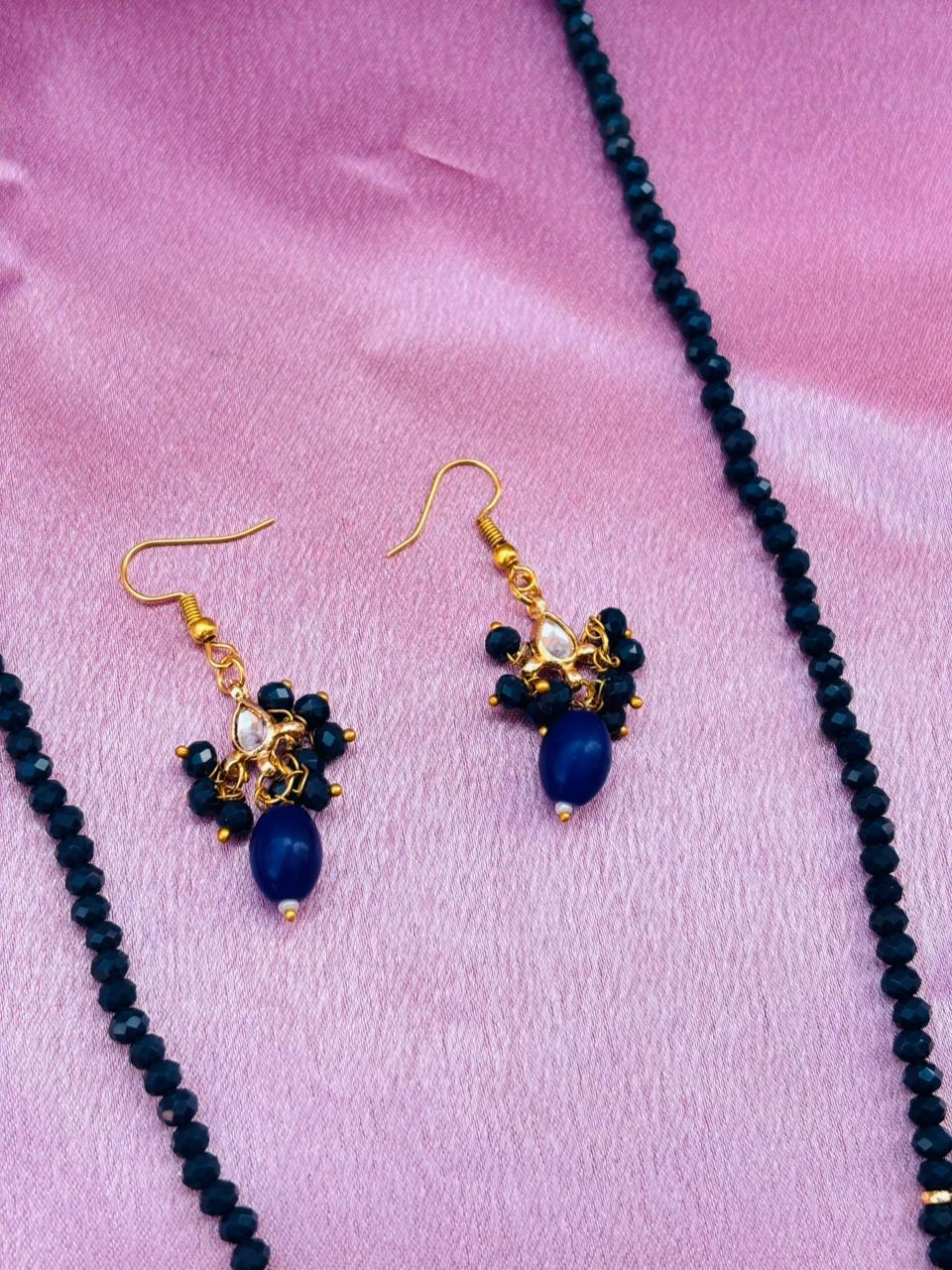 Blue Beaded Necklace Set with Drops Earrings - Image 3