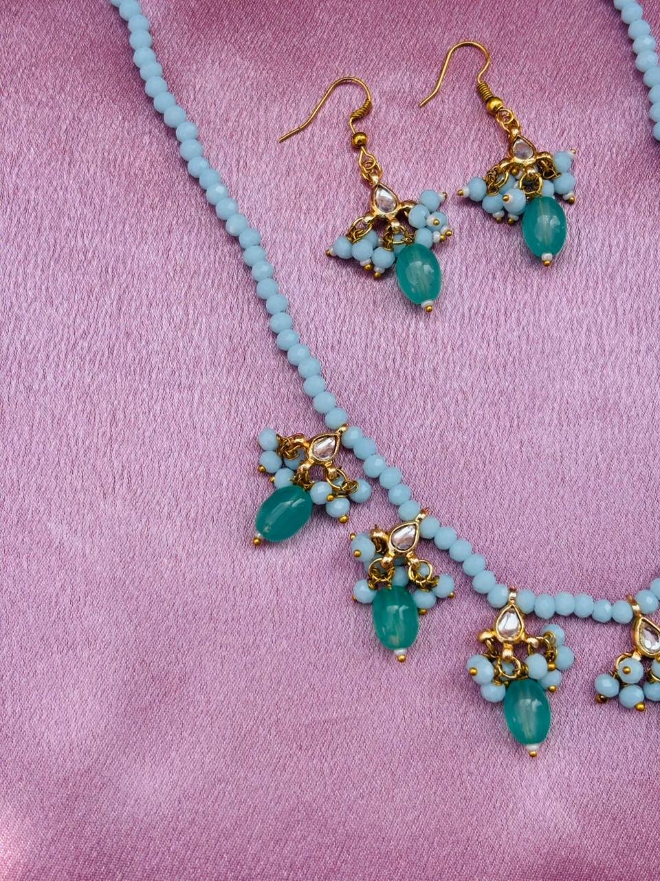 Blue Beaded Necklace Set with Drops Earrings - Image 4
