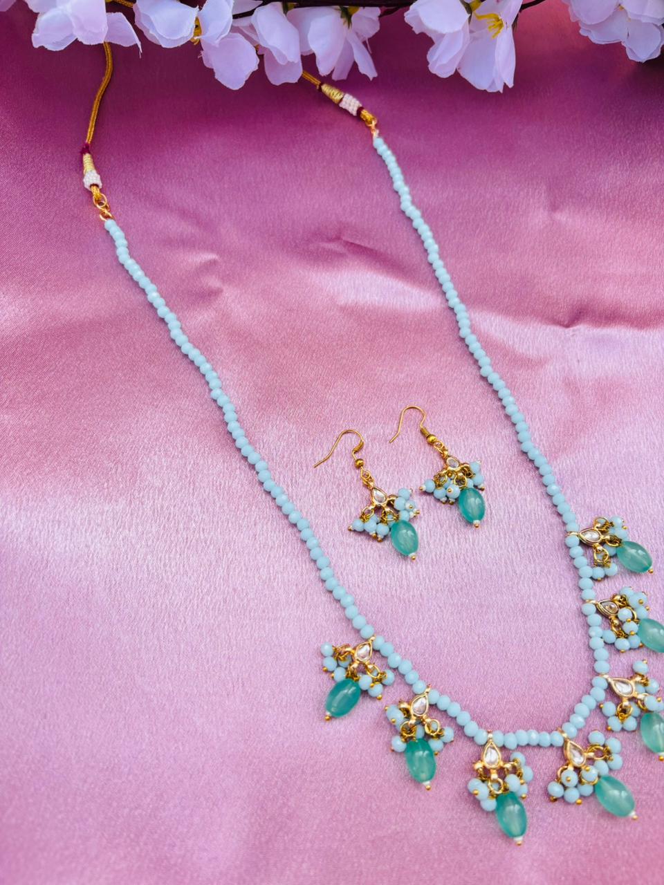 Blue Beaded Necklace Set with Drops Earrings - Image 3