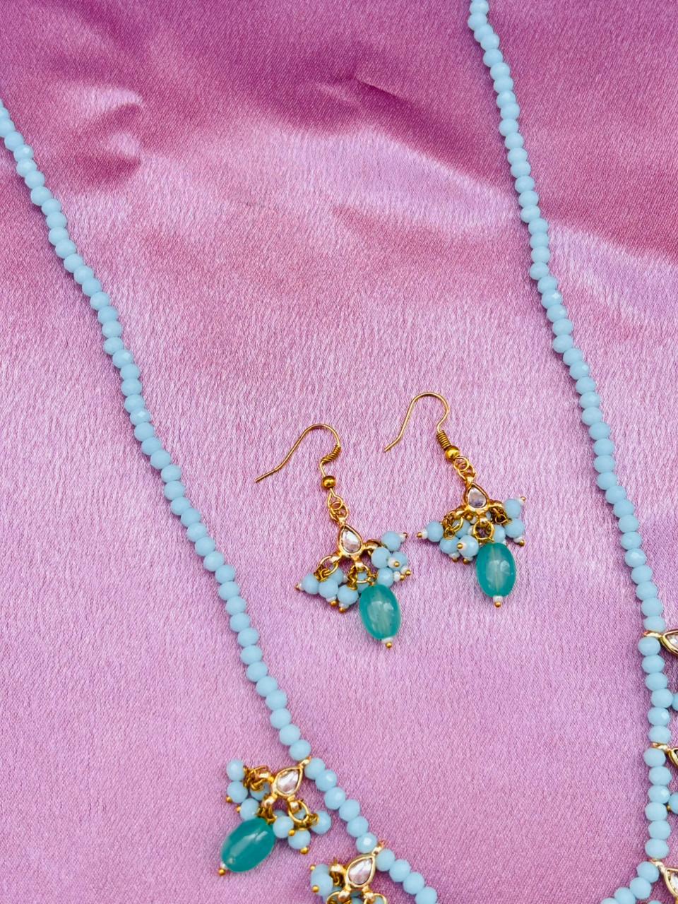 Blue Beaded Necklace Set with Drops Earrings - Image 2