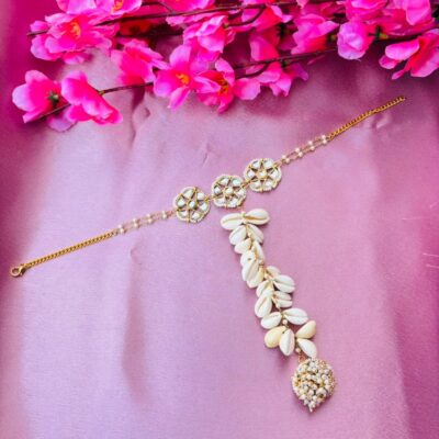 Kundan Cowrie Shell Bindi Chain Hand Harness (Pack Of 2)