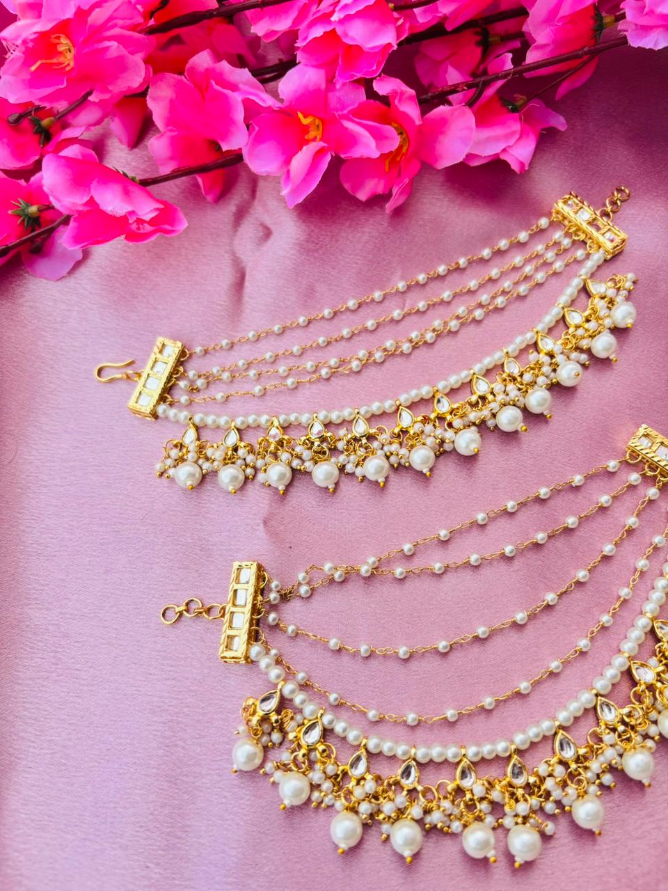 The Naaz: Elegant Kundan-Style Pearl Drop Ear Sahare - Image 4