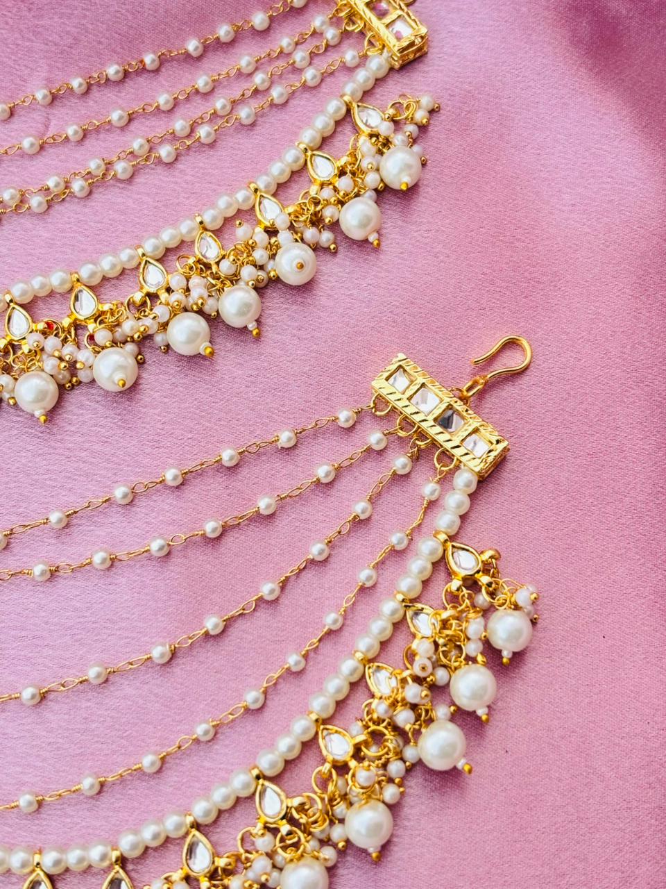 The Naaz: Elegant Kundan-Style Pearl Drop Ear Sahare - Image 2