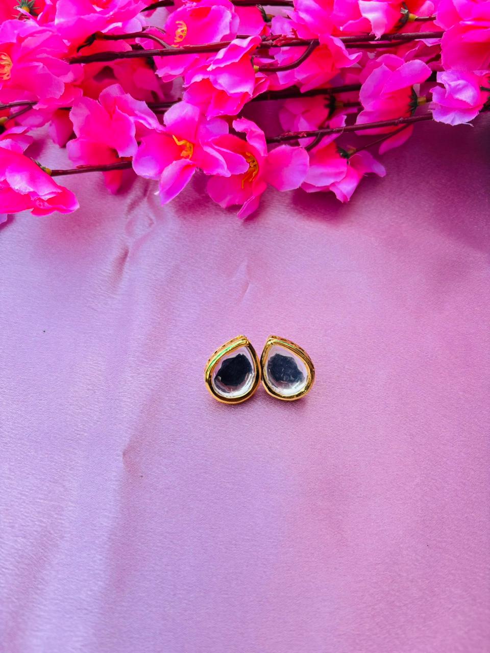 Minimalist Teardrop Kundan Stud Earrings