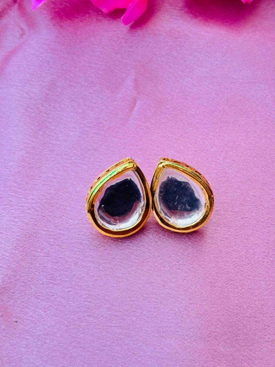 Minimalist Teardrop Kundan Stud Earrings - Image 2