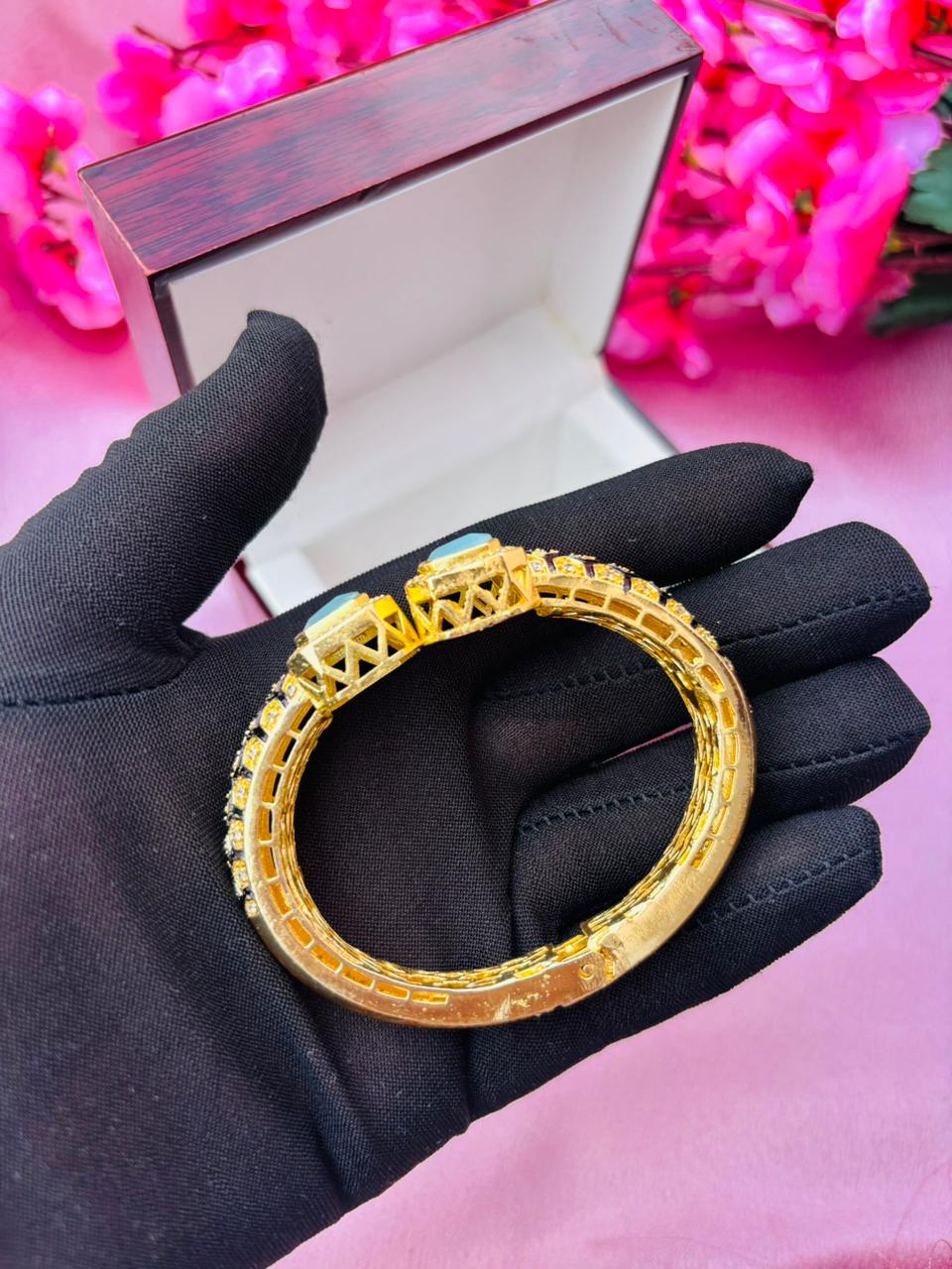 AD Gold Plated Openable Bangle Style Bracelet for Women (Pack Of 1) - Image 5