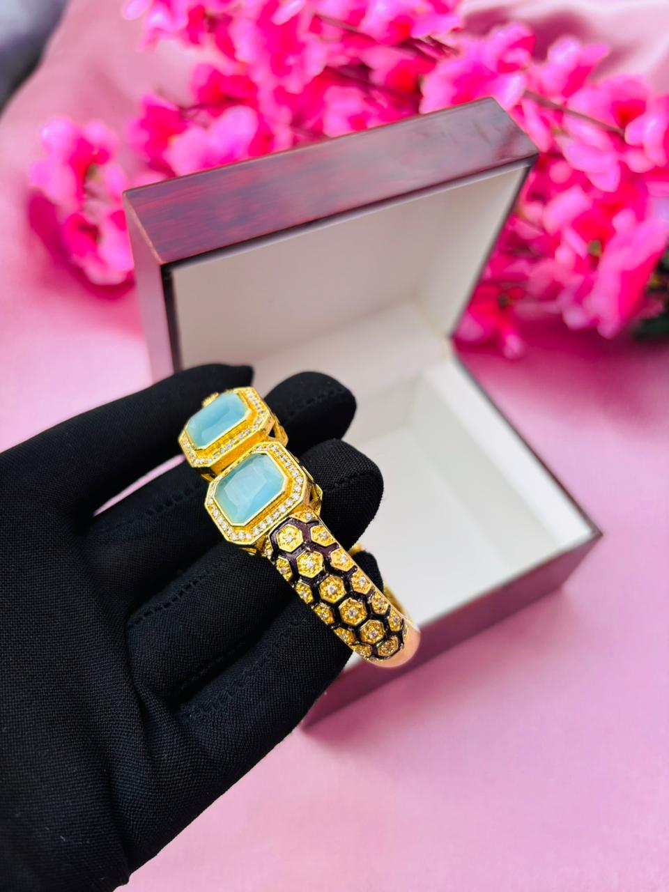 AD Gold Plated Openable Bangle Style Bracelet for Women (Pack Of 1) - Image 3