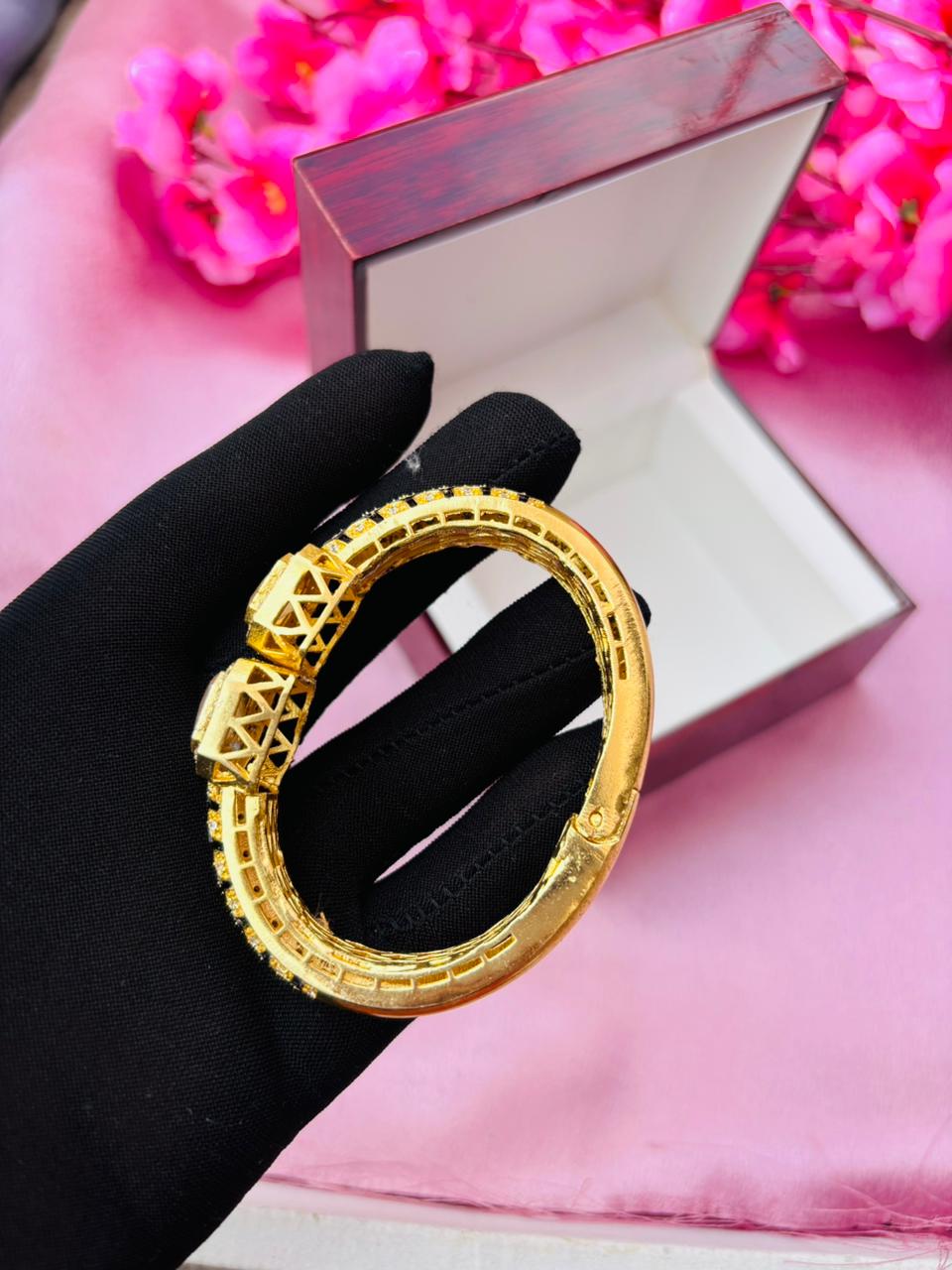 AD Gold Plated Openable Bangle Style Bracelet for Women (Pack Of 1) - Image 4