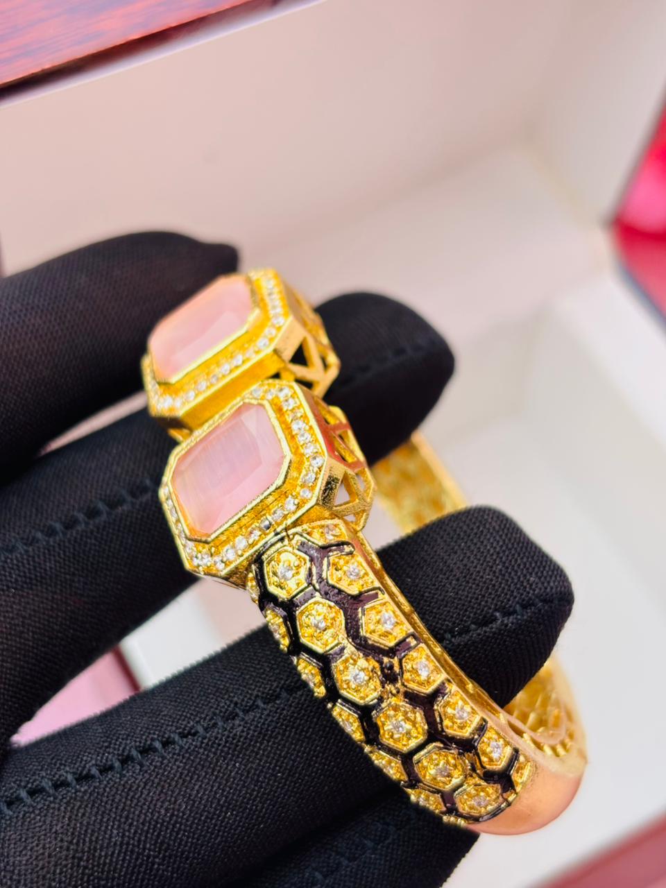 AD Gold Plated Openable Bangle Style Bracelet for Women (Pack Of 1) - Image 3